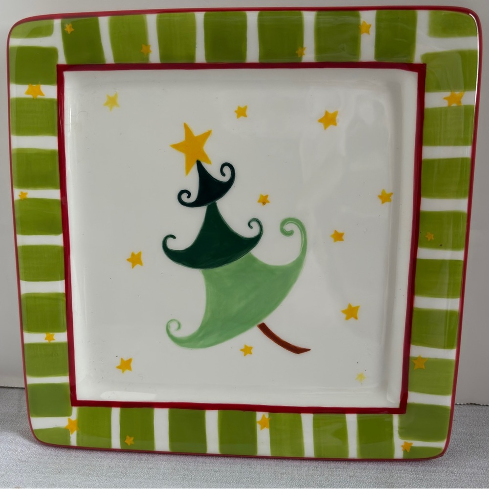 Foreside 8” xmas tree plate 8” with stars